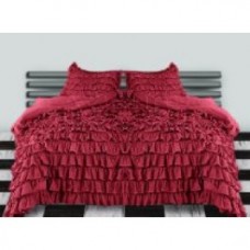 Ruffle Duvet Cover Burgundy Egyptian Cotton