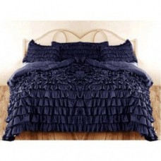 Ruffle Duvet Cover Navy Blue Egyptian Cotton