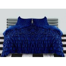 Ruffle Duvet Cover Royal Blue Egyptian Cotton